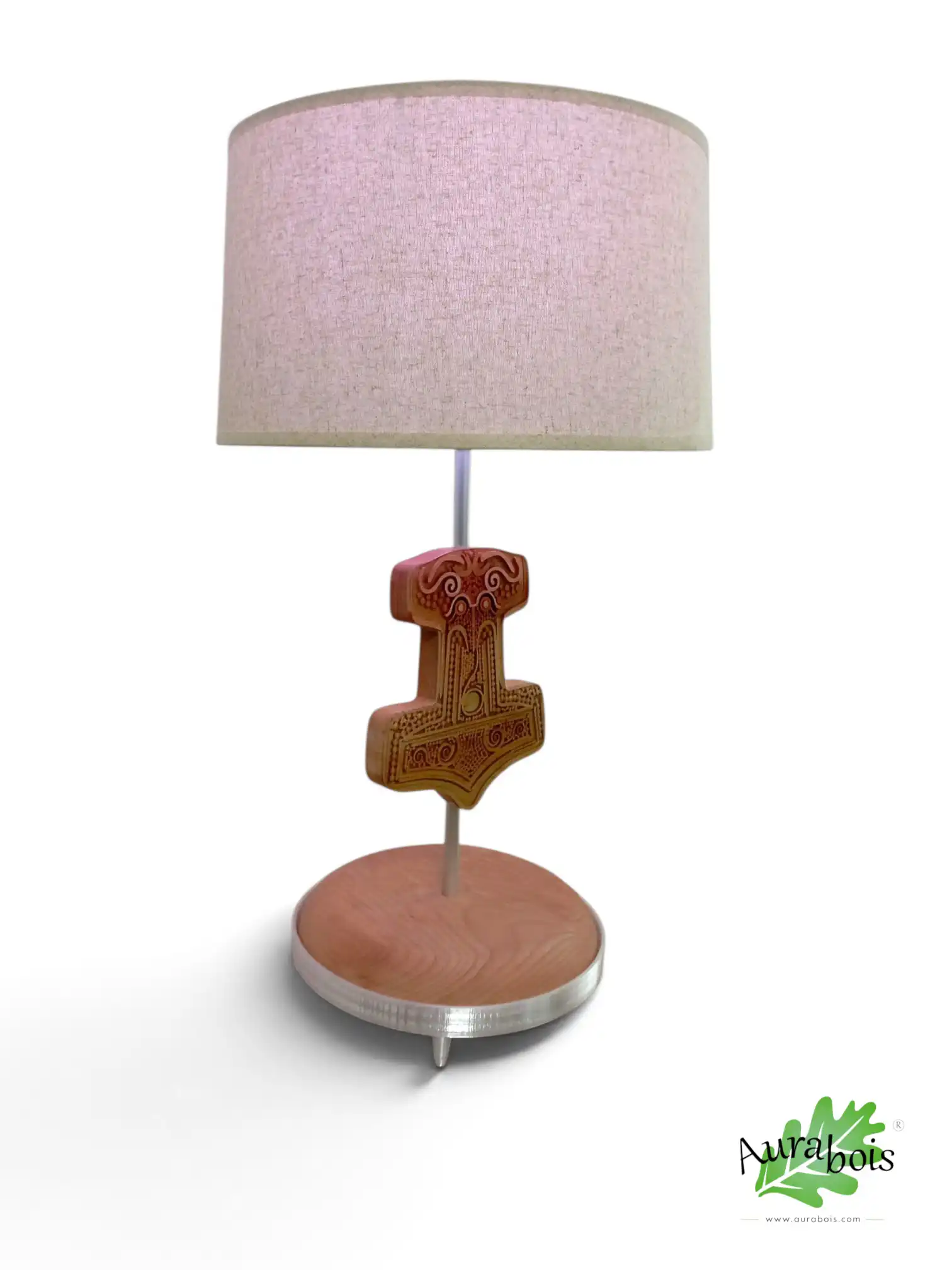 Lampe Thor en hêtre massif huilé lin – Style nordique 3 Pied de lampe Thor en hêtre massif huilé lin avec marteau Mjöllnir