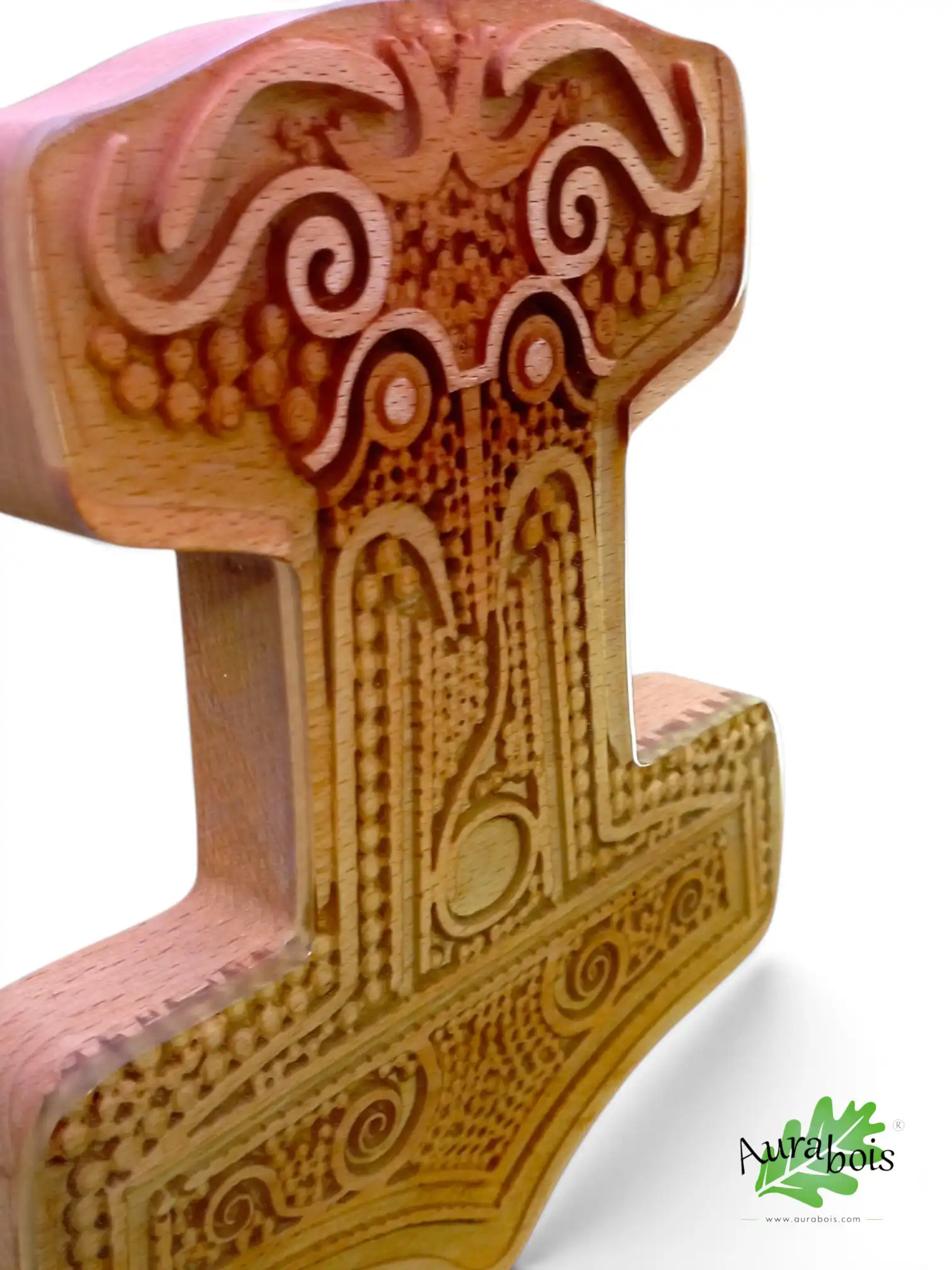 Lampe Thor en hêtre massif huilé lin – Style nordique 2 Pied de lampe Thor en hêtre massif huilé lin avec marteau Mjöllnir