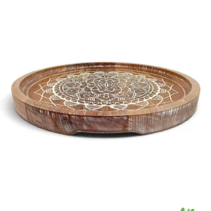 Plateau de service Mandala One en chêne massif blanc Shabby chic