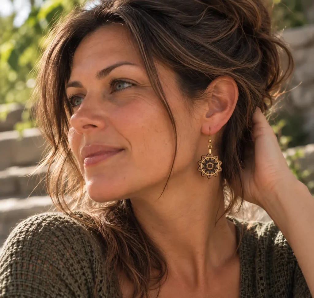 Boucles d'oreilles Cardinal en chêne huilé avec anneau doré