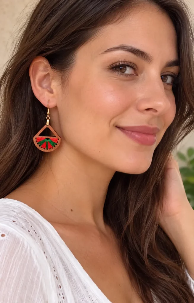 Boucles d'oreilles Mère & Fille Colors en hêtre huilé rouge et vert