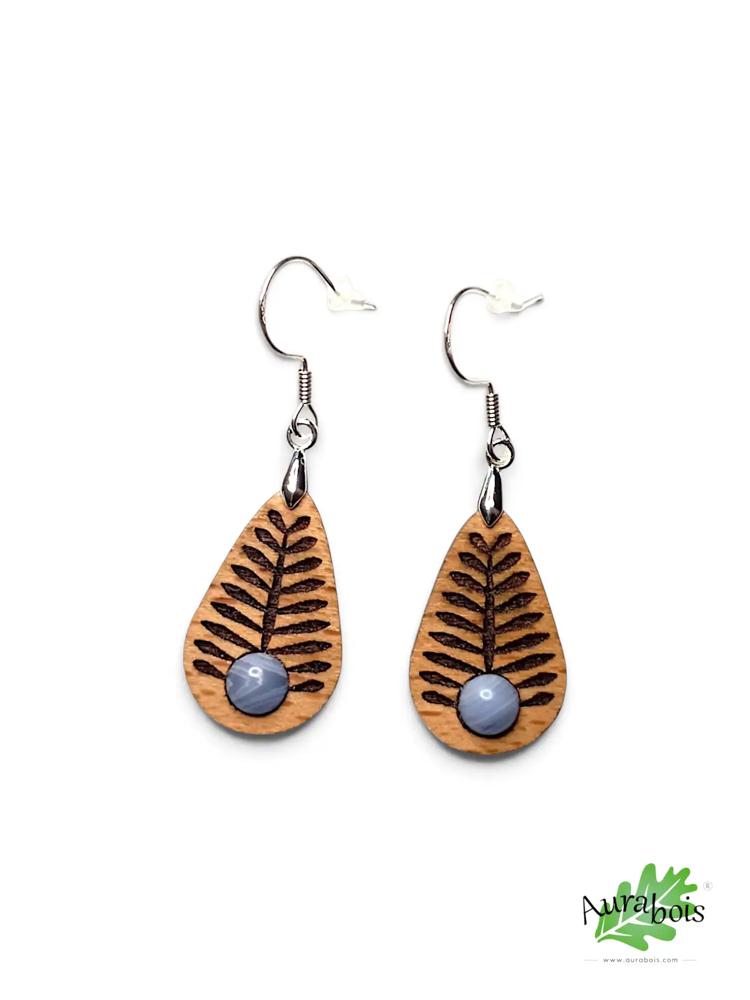 Boucles d'oreilles "Tropic" en bois de hêtre huilé et jade bleu naturel 3 Boucles d'oreilles "Tropic" en hêtre huilé avec jade bleu naturel