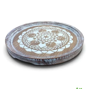 Plateau de service Lotus Mandala en chêne massif blanc Shabby chic