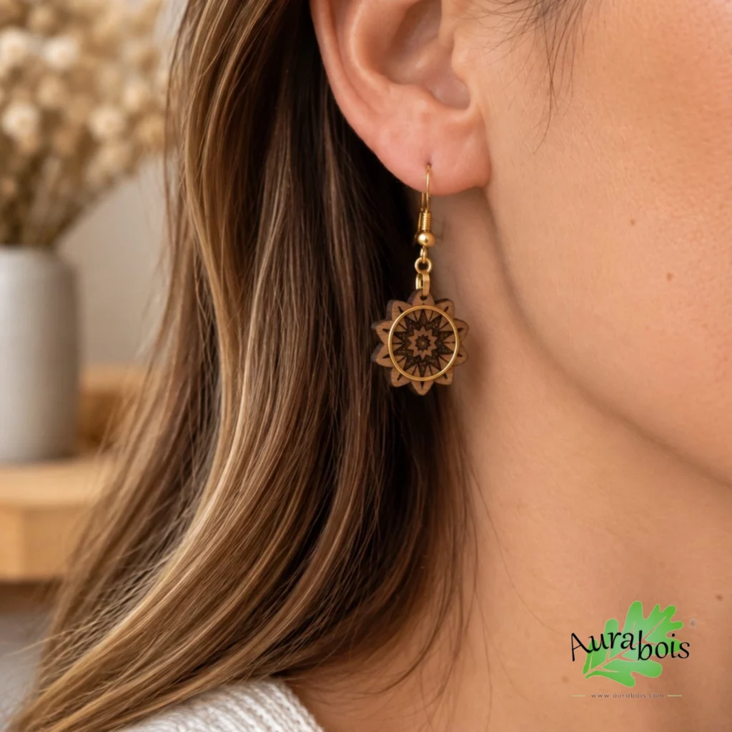 Boucles d'oreilles Cardinal en chêne huilé avec anneau doré