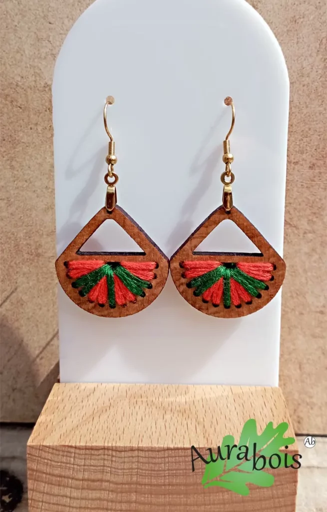 Boucles d'oreilles Mère & Fille Colors en hêtre huilé rouge et vert