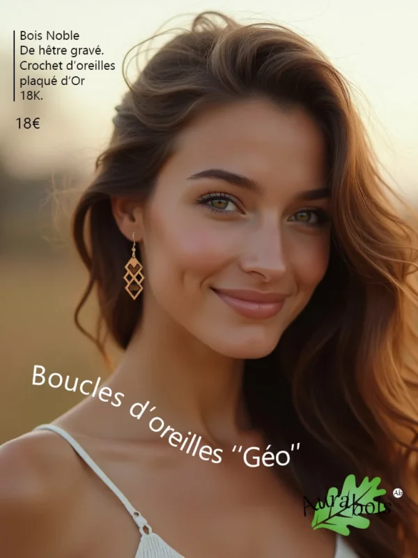 Boucles d'oreilles en bois plaqué or géométrique