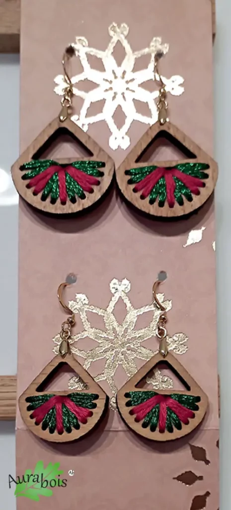 Boucles d'oreilles Mère & Fille Colors en hêtre huilé vert et rouge