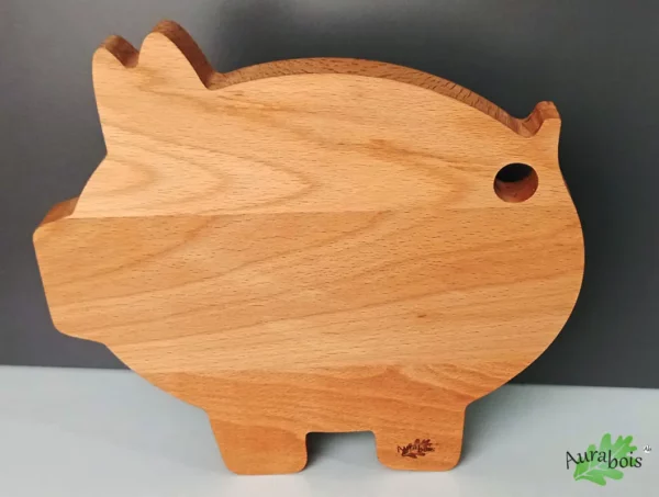 Planche à découper en bois de hêtre en forme de cochon. Dimension 32x30x3cm