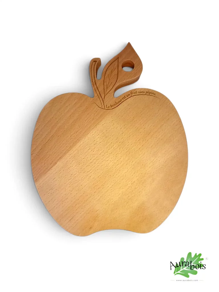 Planche à découper Golden en hêtre massif naturel avec gravure Le bonheur est un fruit sans pépins