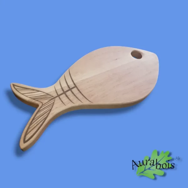 Planche à découper en bois de hêtre en forme de poisson, gravée au laser et huilée à l'huile de lin