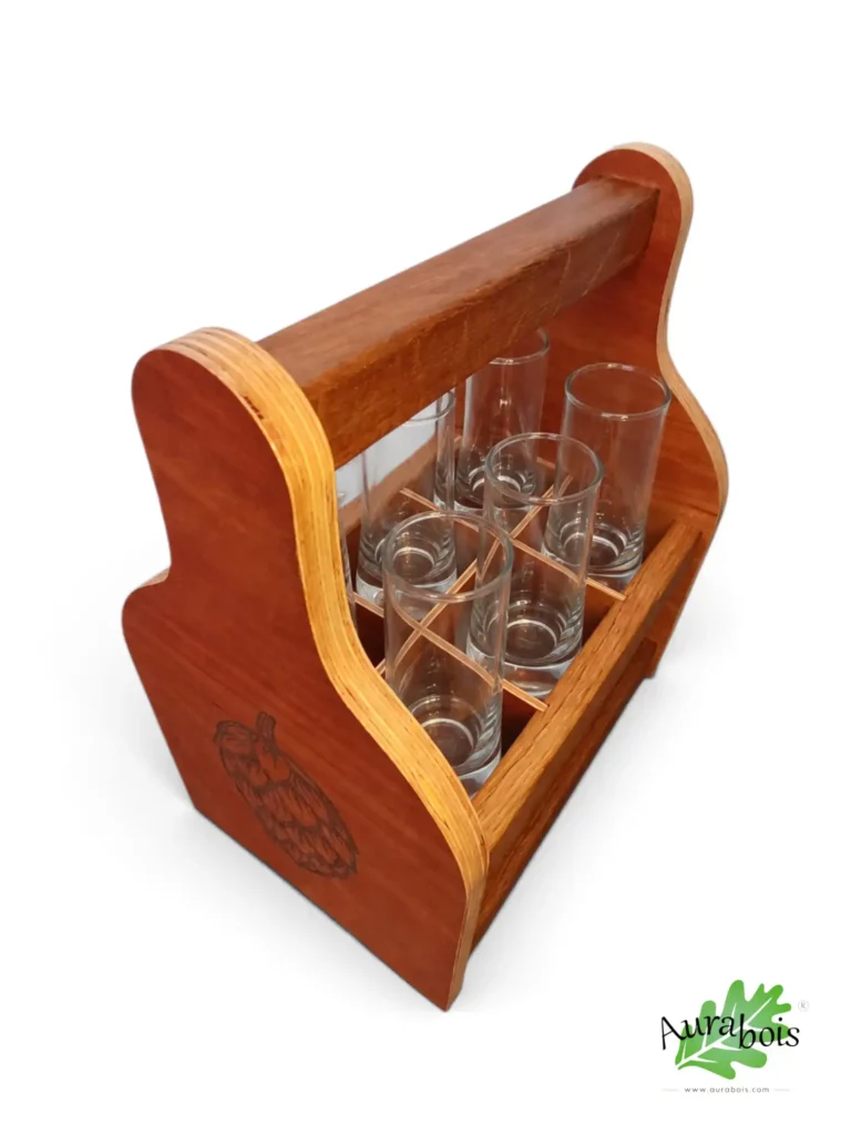 Caisse à bière en bois massif pour service 6 verres ou bouteilles de 33cl - Artisanat français