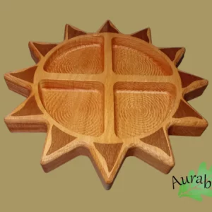 Assiette Apéro Soleil en Bois de Hêtre – 4 Compartiments – Fabrication Artisanale Aurabois