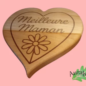 Dessous de plat cœur « Meilleur Maman » – Gravure laser – Bois de hêtre – Cadeau fête des mères