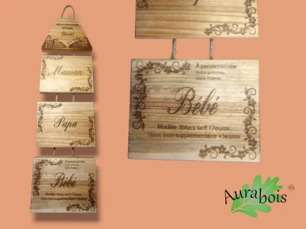 Décoration murale personnalisée en bois gravé – thème Vieux Lille avec prénoms