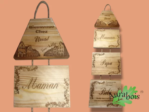 Décoration murale personnalisée en bois gravé – thème Vieux Lille avec prénoms